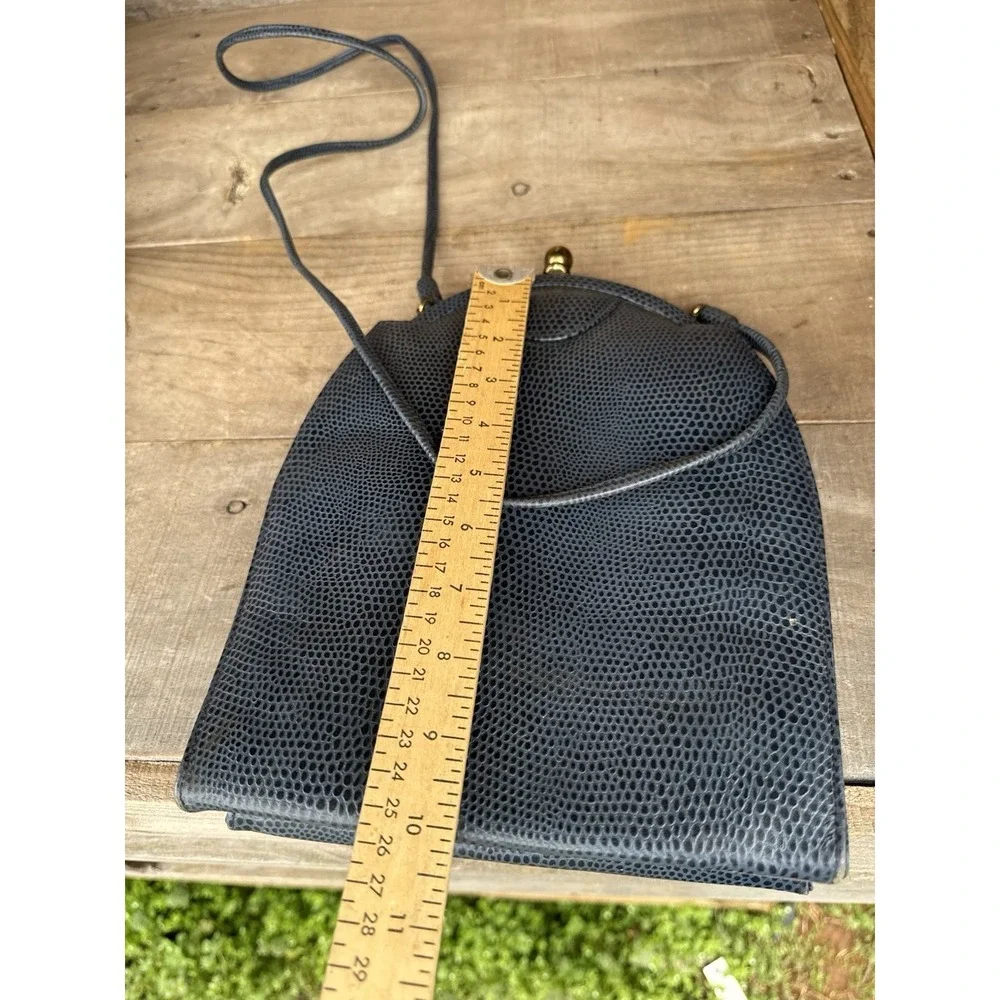 Vintage ETRA Genuine Leather Blue‎ Envelope Clutch Bag Purse Blue Lizard Look